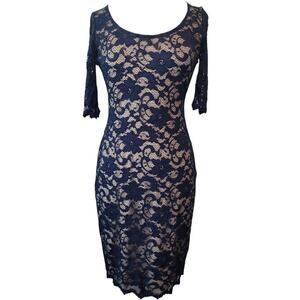 Belle Badgley Mischka Blue Lace Bodycon Dress Sz 6 Romantic